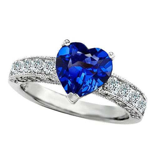 2.50 karaat hart geslepen ceylon blauwe saffier diamanten verlovingsring