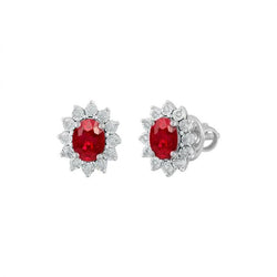 2.50 karaat ovaal geslepen Ruby Diamond Halo Stud Earring 14K White Gold