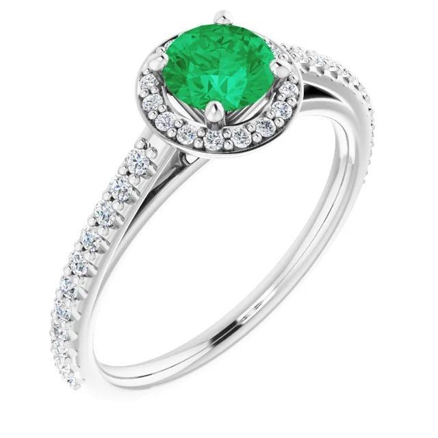 2.50 karaat ring rond halo groen smaragd wit goud 14k