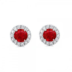 2.50 karaat ronde Red Ruby Halo Diamond Stud Earring wit goud 14K
