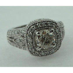 2,51 Karaat Ronde Echt Diamanten Ring Antieke Look Gouden Pave Halo Ring
