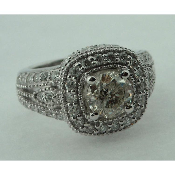 2,51 Karaat Ronde Echt Diamanten Ring Antieke Look Gouden Pave Halo Ring