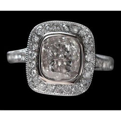 2,51 Karaats Halo Kussen Echt Diamanten Trouwring Wit Goud 14K