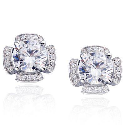 2,5 Ct. Prachtige Ronde Geslepen Echt Diamanten Dames Oorbel Witgouden Studs Halo