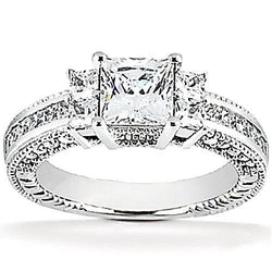 2,62 Ct. Princess Cut Echt Diamond Ring Witgoud Solitaire Met Accenten