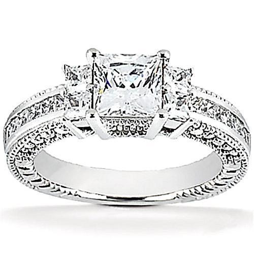 2,62 Ct. Princess Cut Echt Diamond Ring Witgoud Solitaire Met Accenten