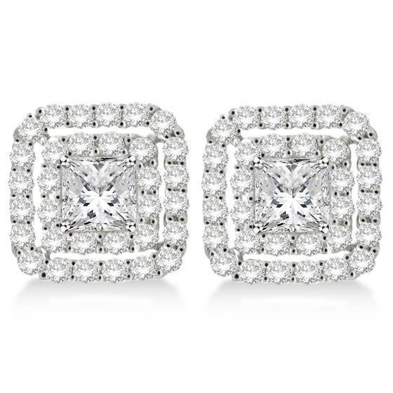 2.64 karaat Princess Pave Set Diamond Jacket Earring 14K White Gold - harrychadent.nl