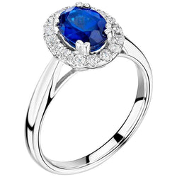2.65 karaat Ceylon saffier met diamanten ring wit goud 14K