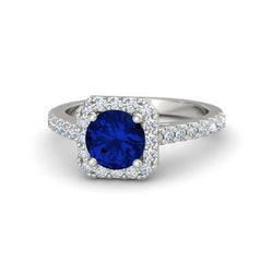2.70 Ct Ceylon Sapphire & Diamonds Halo Ring Wit Goud 14K