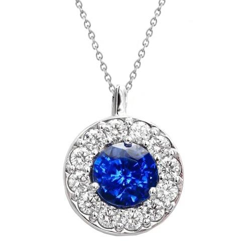 2.70 ct blauwe saffier met diamanten hanger ketting wit goud 14k - harrychadent.nl