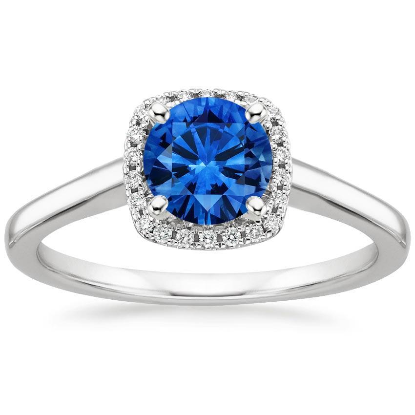 2.70 karaat Halo Ceylon Sapphire Diamonds Ring Witgoud 14K - harrychadent.nl