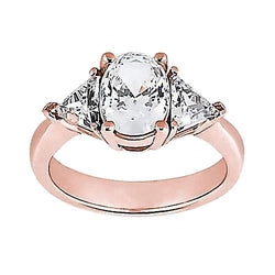 2.71 Karaat Ovale Centrale uit de aarde gewonnen Diamanten Drie-Steens Ring Roségoud 14K