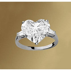 2,75 Karaat Hart & Baguette Natuurlijke uit de aarde gewonnen Diamanten Ring 3-Steens Sieraad Nieuw