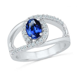 2.75 ct ovale Ceylon blauwe saffier en diamanten ring wit goud 14k
