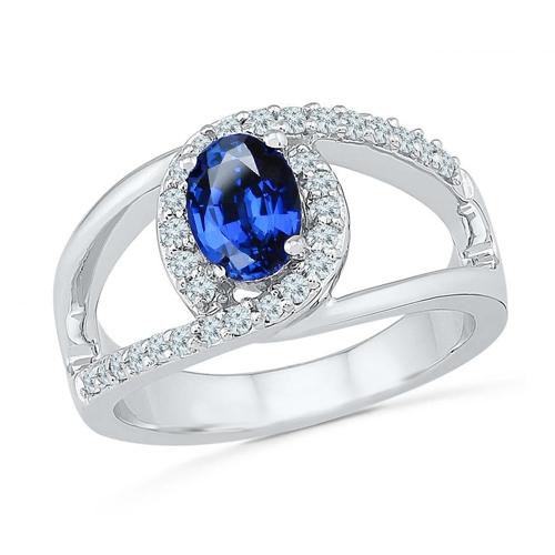 2.75 ct ovale Ceylon blauwe saffier en diamanten ring wit goud 14k - harrychadent.nl