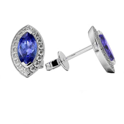2.76 karaat blauwe tanzaniet met diamanten oorknopjes wit goud 14K