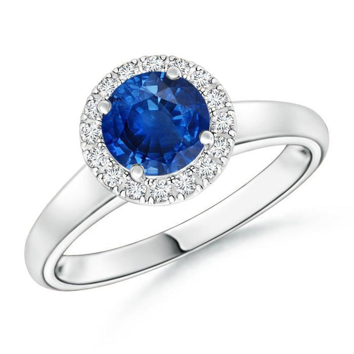 2.80 Ct Solitaire met accenten Ceylon Sapphire Diamonds Ring WG 14K - harrychadent.nl