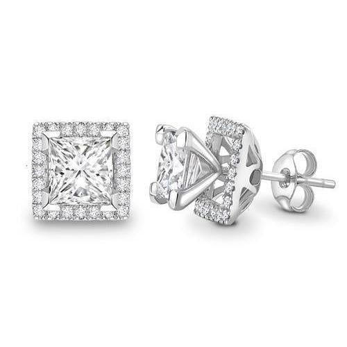 2.80 karaat Prong Set diamanten Halo dames oorknopjes goud wit 14K - harrychadent.nl
