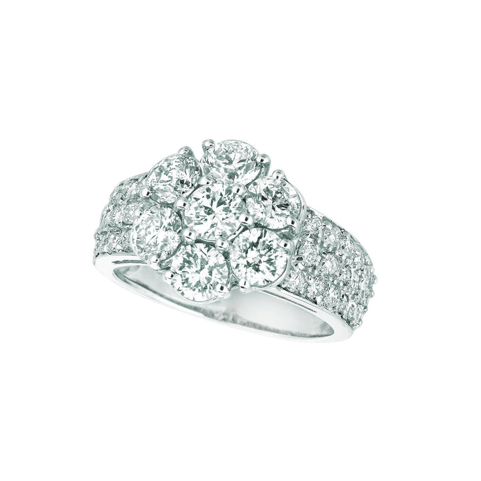 2,80 Karaat Echt Diamanten Bloem Fancy Ring 14K Wit Goud Met Accenten
