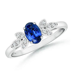2.85 karaat Ceylon blauwe saffier en diamanten ring wit goud 14K