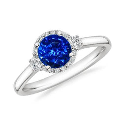 2.90 Ct Solitaire met accenten Ceylon blauwe saffier diamanten ring