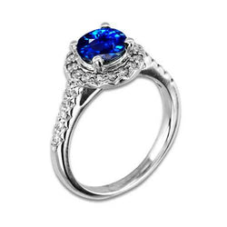 2.90 ct Sri Lanka blauwe saffier met diamanten ring wit goud 14k