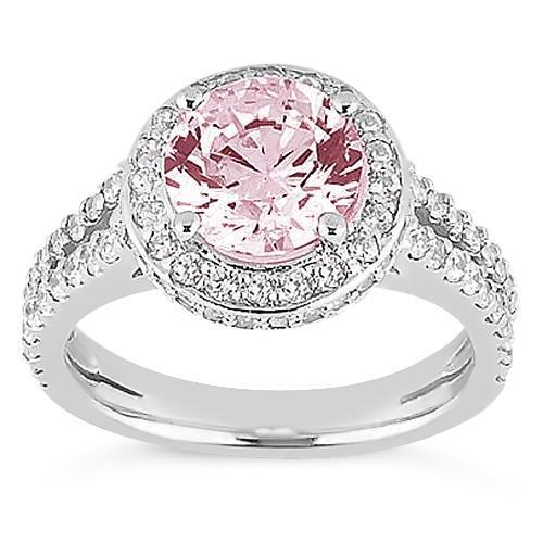 2.91 karaat Halo Pink Sapphire Solitaire met accenten verlovingsring - harrychadent.nl