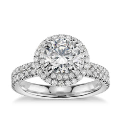 2.97 Karaat Ronde Dubbele Halo Natuurlijk uit de aarde gewonnen Diamanten Ring 14K Witgoud