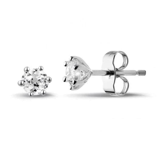 2 Ct. Kroonzetting Echt Diamant Dames Oorknopjes Witgoud 14K