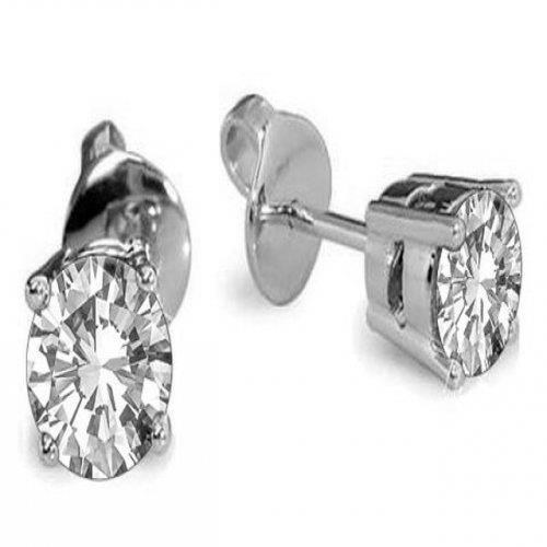 2 Karaat 4 Pinnen Set Ovale Solitaire Echt Diamanten Oorknopjes Wit Goud