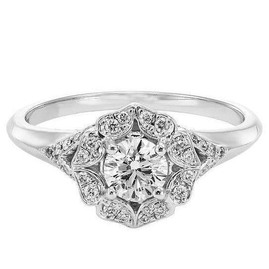 2 Karaat Antieke Stijl Ronde Echt Diamanten Verlovingsring Wit Goud 14K
