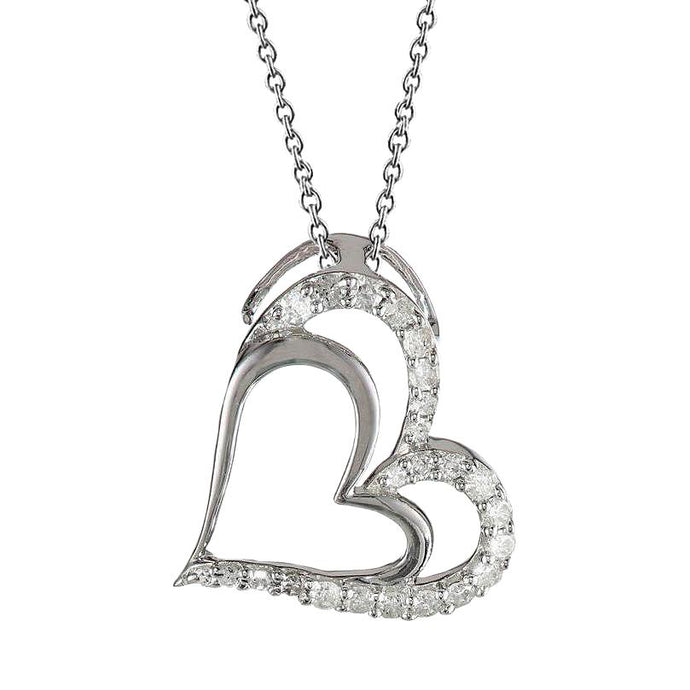2 Karaat Ronde Echt Diamanten Dubbele Hart Hanger Massief Gouden Dame Sieraden
