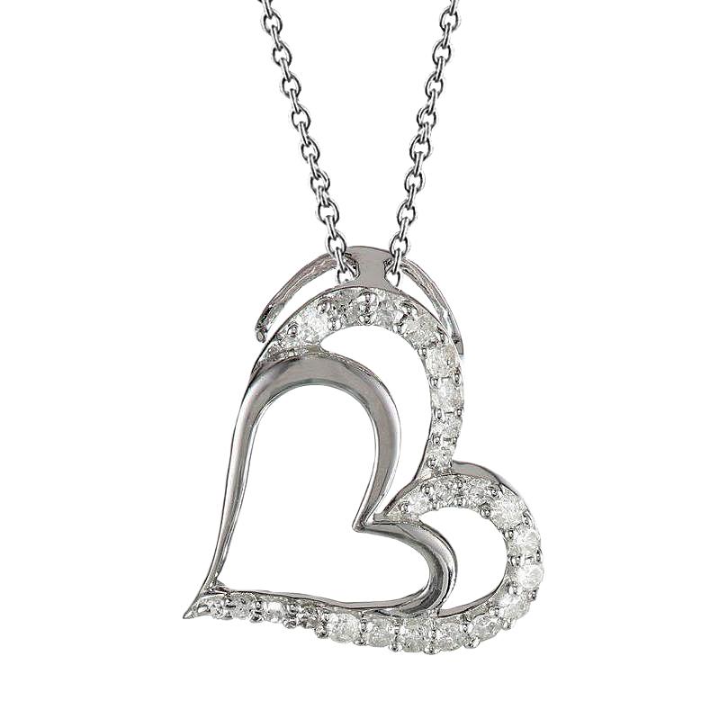 2 Karaat Ronde Echt Diamanten Dubbele Hart Hanger Massief Gouden Dame Sieraden