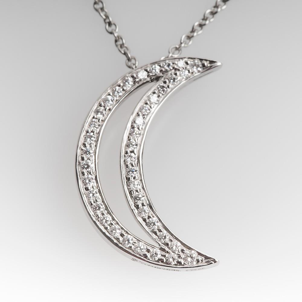 2 Karaat Ronde Echt Diamanten Hanger In Maanstijl Wit Goud 14K