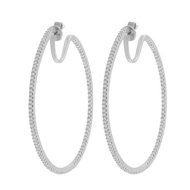 2 Karaat Ronde Geslepen Echt Diamanten Micropave Hoepel Oorbellen Wit Goud 14K