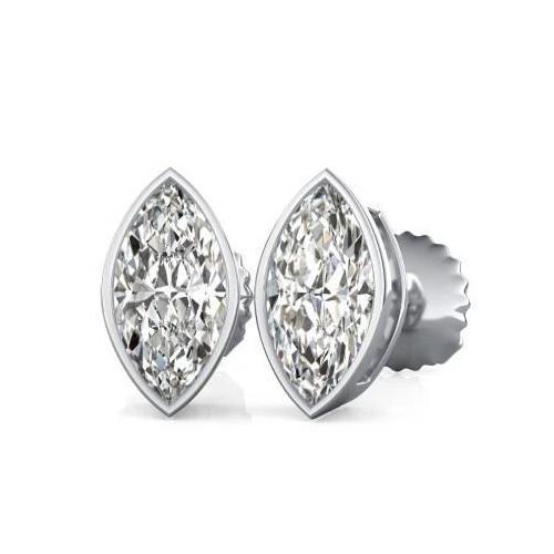 2 Karaats Bezel Set Marquise Geslepen Echt Diamanten Dames Gouden Oorbel