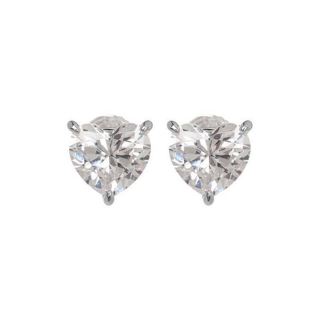 2 Karaats Drietanden Set Hart Echt Diamanten Oorknopjes Wit Goud