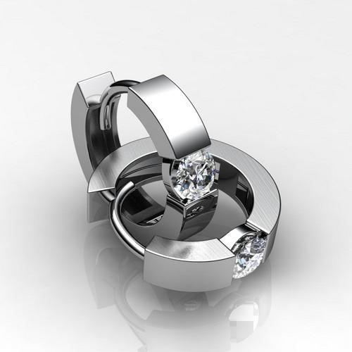 2 Karaats Kanaalset Solitaire Echt Diamanten Hoepeloorring Wit Goud