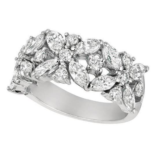 2 Karaats Marquise En Ronde Echt Diamanten Verlovingsband Wit Goud 14K Nieuw - harrychadent.nl