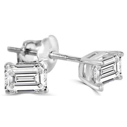 2 Karaats Solitaire Emerald Cut Echt Diamantstud Oorbel Witgoud