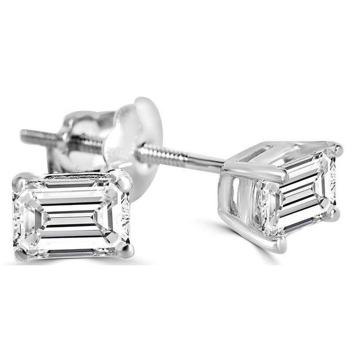 2 Karaats Solitaire Emerald Cut Echt Diamantstud Oorbel Witgoud