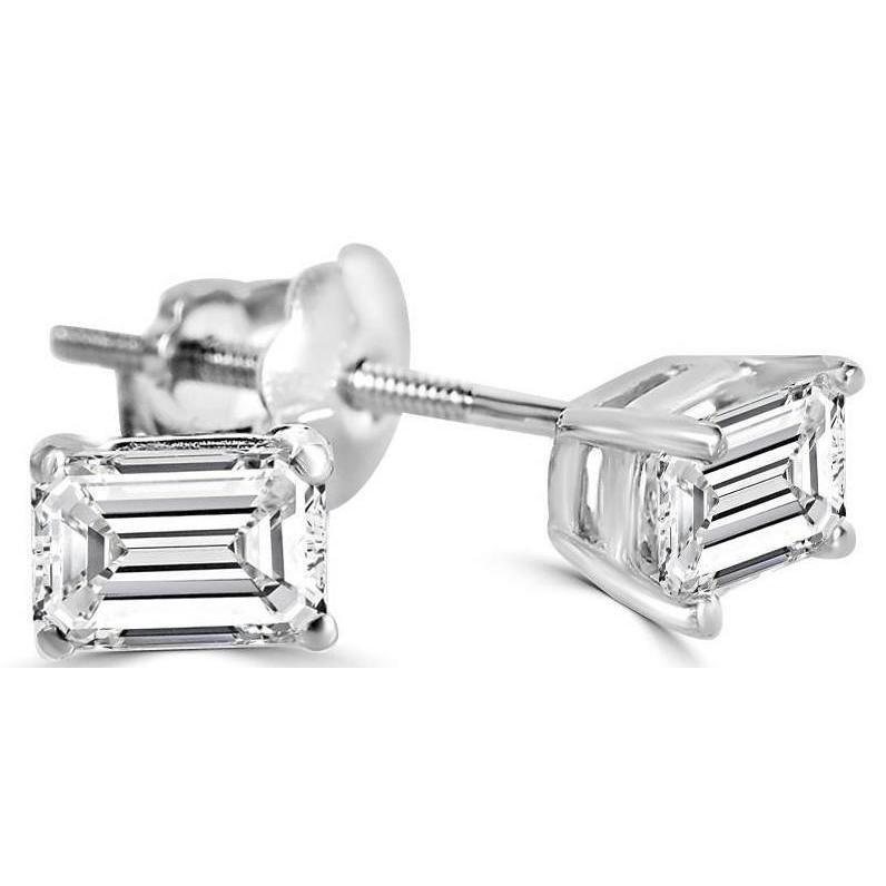 2 Karaats Solitaire Emerald Cut Echt Diamantstud Oorbel Witgoud