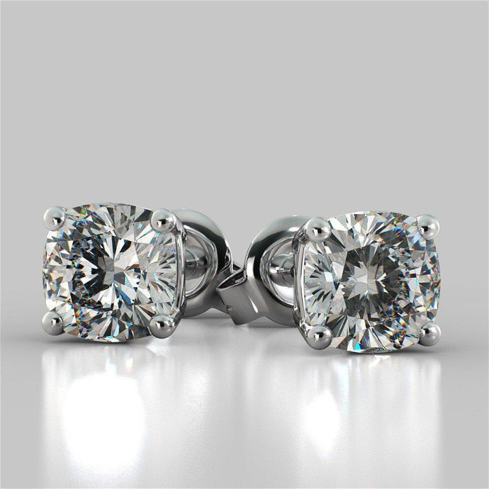 2 Karaats Solitaire Kussen Geslepen Echt Diamanten Oorknopjes Set Met 4 Tanden