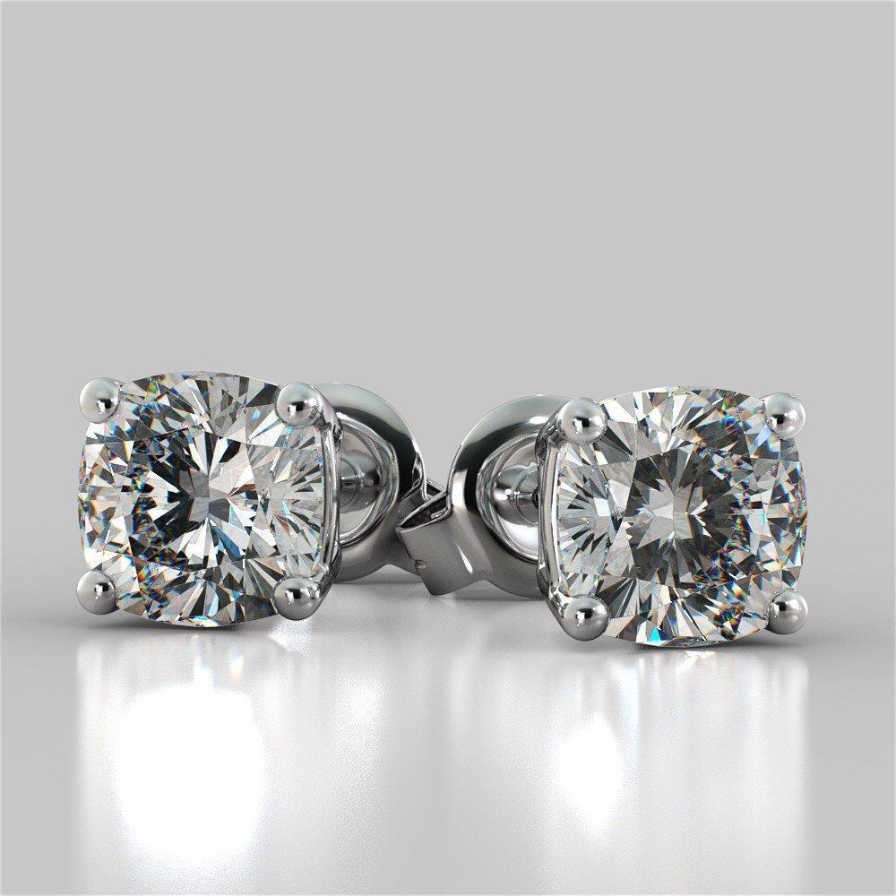 2 Karaats Solitaire Kussen Geslepen Echt Diamanten Oorknopjes Set Met 4 Tanden