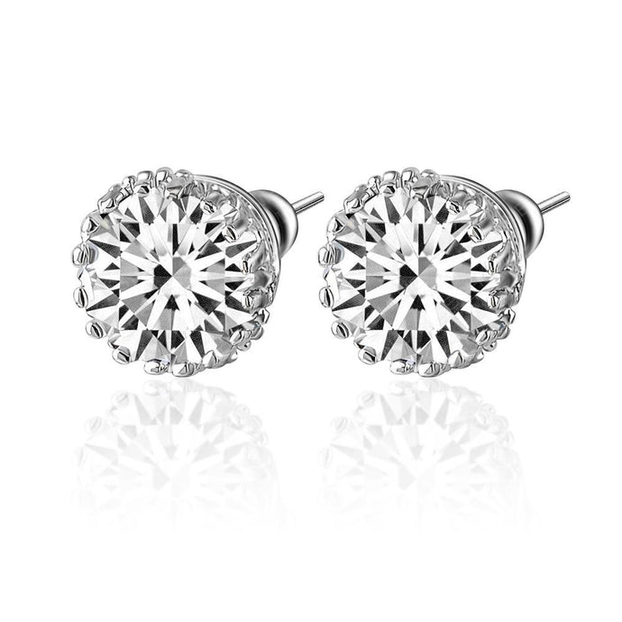 2 Karaats Solitaire Ronde Echt Diamanten Oorknopjes Massief Wit Goud