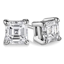 2 Karaats Viertanden Set Asscher Geslepen Echt Diamanten Oorknopjes Wit Goud