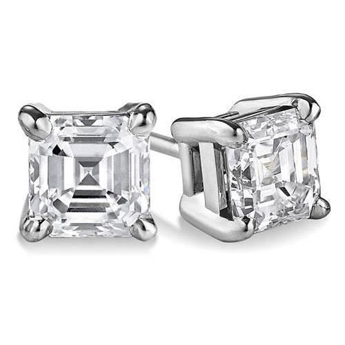 2 Karaats Viertanden Set Asscher Geslepen Echt Diamanten Oorknopjes Wit Goud