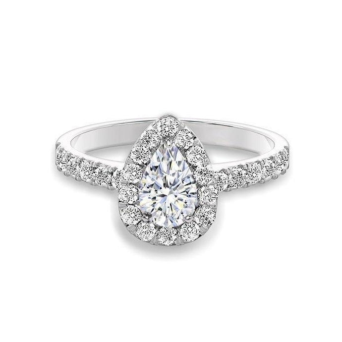 2 Kt. Peer Geslepen Echt Diamanten Halo Verlovingsring Wit Goud 14K