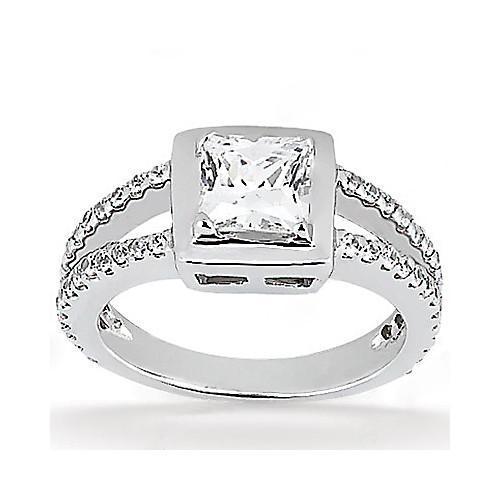 2 Kt. Princess Cut Echt Diamond Verlovingsring Split Shank Witgoud Nieuw