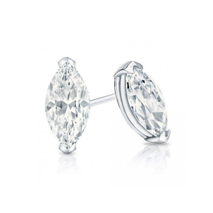 2 Kt Prachtige Marquise Cut Solitaire Echt Diamantstud Oorbel Witgoud